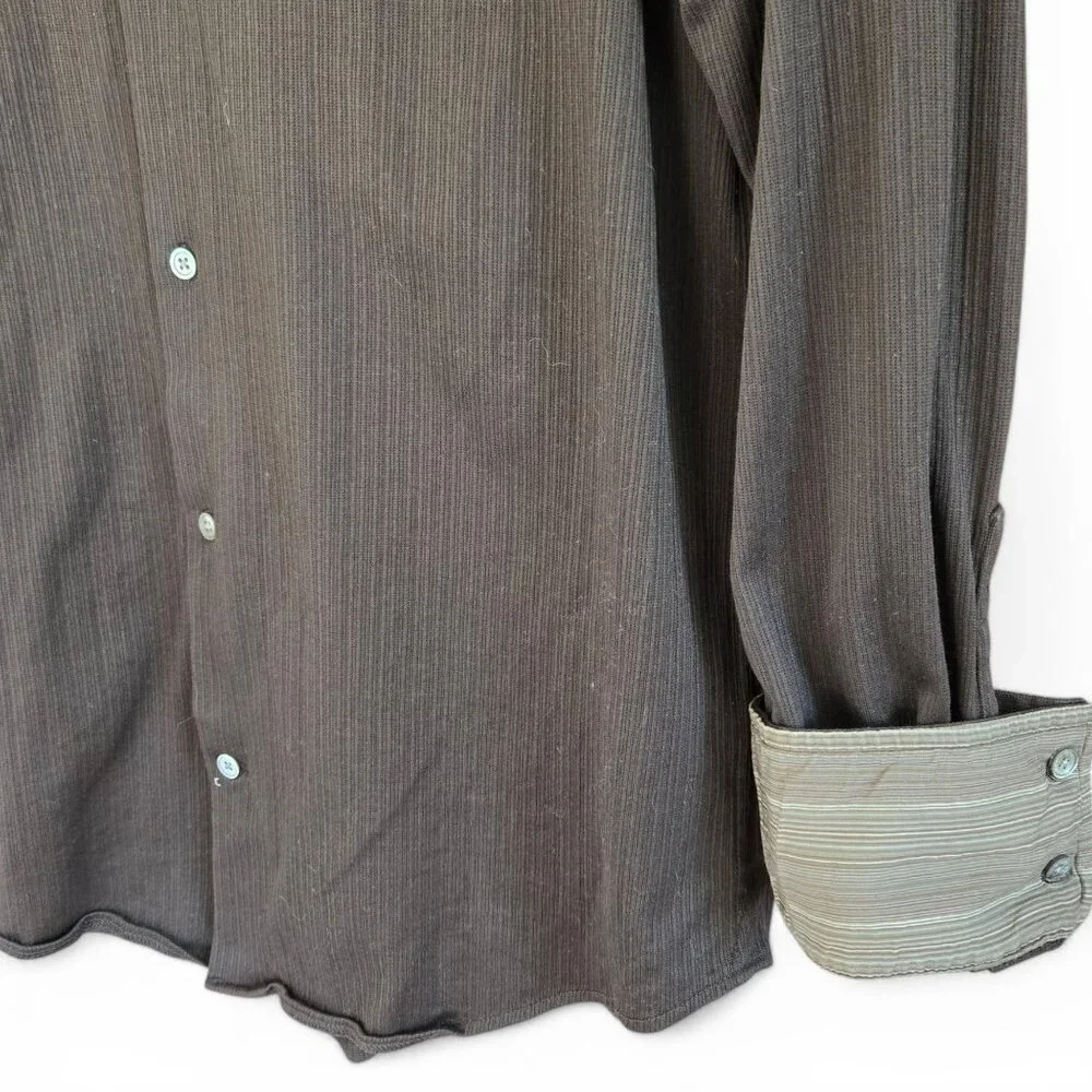 Lauren Ralph Lauren Button-Up Shirt Mens Ribbed Textured Brown Striped Size XL - Picture 4 of 10